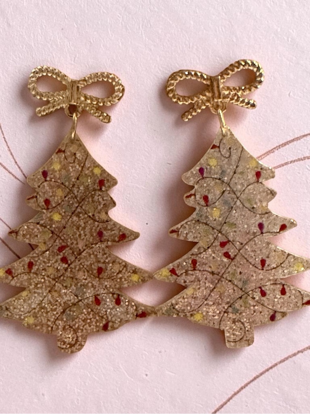 Gold-tone Glitter Christmas Tree Drop Earrings